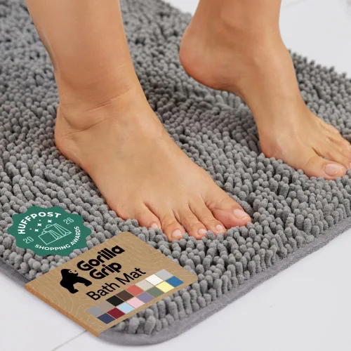Miniatura 63 de Gorilla Grip - Tapete de baño afelpado, absorbente, peludo, de felpilla, para base de inodoro cuadrada, reverso de goma, suave, de microfibra, claro