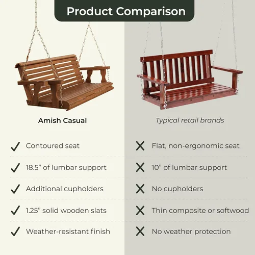 Miniatura 4 de Columpio Amish resistente para terraza (800 lb) con cadenas para colgar y posavasos Tinte negro semisólido