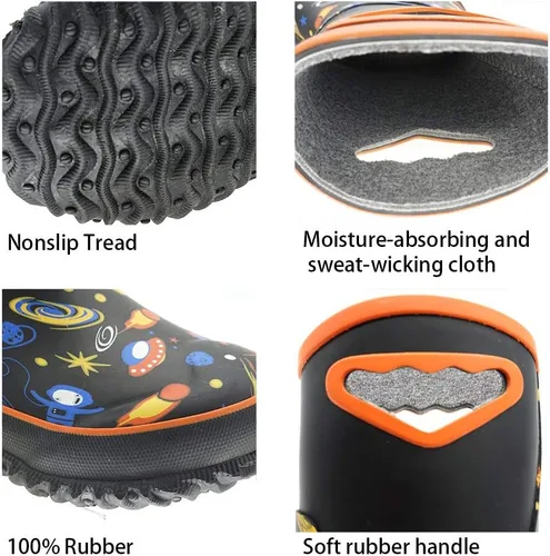 Miniatura 4 de MCIKCC Botas de lluvia para niños, impermeables, de neopreno, de goma de barro, antideslizantes, con asas fáciles de poner, para niños y jóvenes