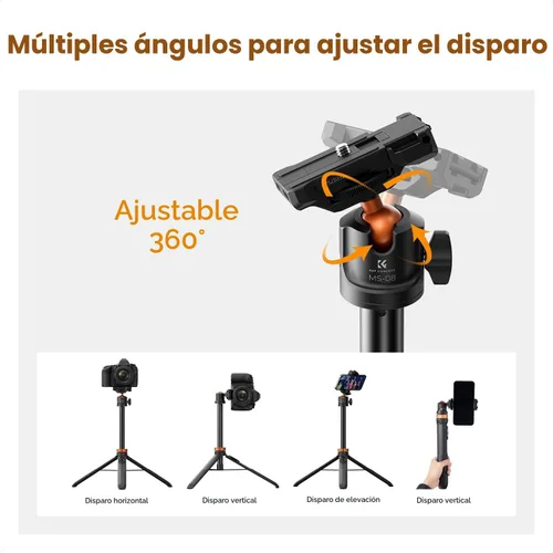 Miniatura 5 de K&F CONCEPT Palo de Selfie Trípode para Teléfono de 62 pulgadas, 2 en 1, ligero y extensible, soporte de trípode para teléfono celular con control