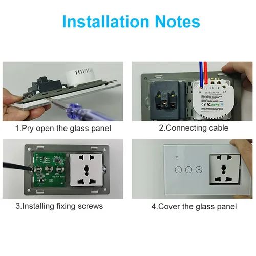 Miniatura 7 de mewmewcat Toma de pared inteligente con interruptor táctil de 1 banda, negro, control táctil, operación manual, clasificación IP54, compatible