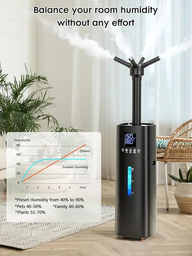 Miniatura 5 de Humidificador Nexva de 15L/4Gal para Habitación Grande, Neblina de 600mL/h, Cobertura de 1200 pies², Control Automático de Humedad, Tiempo de Negro