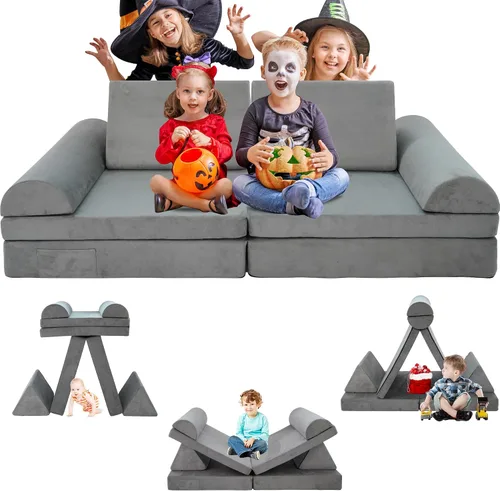 Miniatura 9 de Sofá modular de juego para niños, 8 piezas, sofá convertible para niños pequeños y bebés, sofá de construcción de fortaleza para niños, sofá