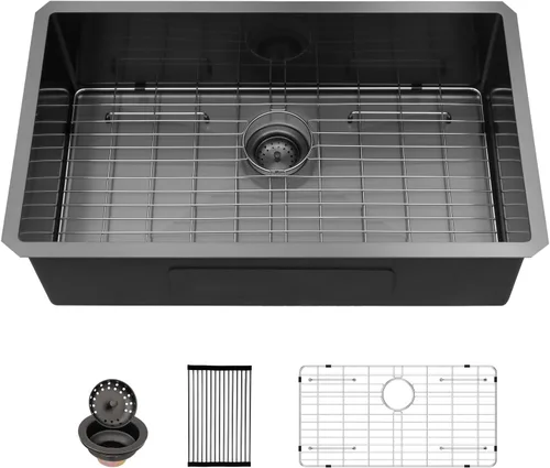 Miniatura 11 de Sarlai - Fregadero de cocina, de 30 x 18 pulgadas, empotrado, simple, de acero inoxidable calibre 16