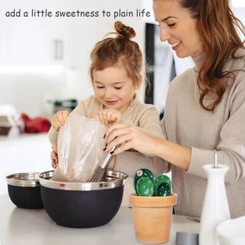 Miniatura 5 de Juego de cucharas medidoras de cactus en maceta de cerámica. Lindas tazas medidoras y cucharas únicas para hornear. Regalos para ingredientes secos