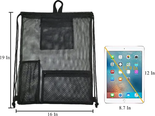 Miniatura 4 de Heavy Duty Drawstring Mesh Bag, Gym Backpack Sports String Bag with Bottle Holder for Balls, Swiming, Beach Toys