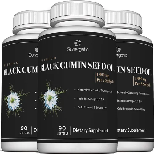 Miniatura 8 de Cápsulas blandas de aceite de semilla de comino negro prémium – 1000 mg de aceite de semilla negra por porción – Nigella sativa prensada en frío sin