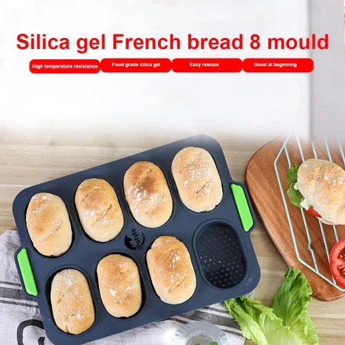 Miniatura 2 de Sartén de silicona para baguette, antiadherente, sin BPA, gris, 12 x 2.5 x 2.5 pulgadas