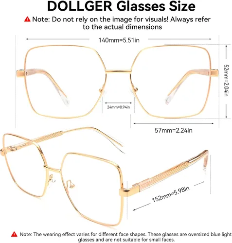 Miniatura 6 de Dollger Gafas cuadradas de gran tamaño con bloqueo de luz azul para mujeres y hombres, marco de metal, antiluz azul, para uso en pantalla