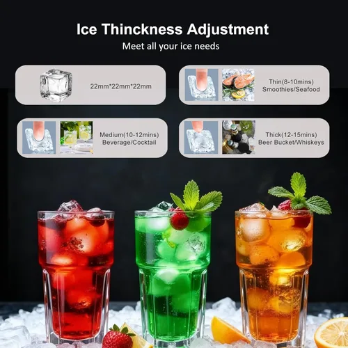 Miniatura 4 de Máquina comercial para hacer hielo, máquina de hielo de 100 libras/24 horas con contenedor de almacenamiento de 20 libras, 50 cubos en 8-12 minutos