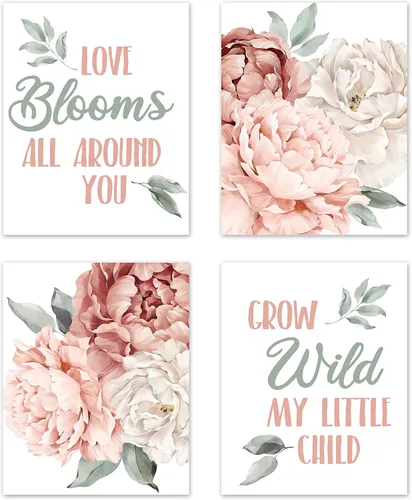 Miniatura 9 de Sweet Jojo Designs Impresiones artísticas de pared de hojas florales rosas y blancas rubor, decoración de habitación para bebés, guardería y niños