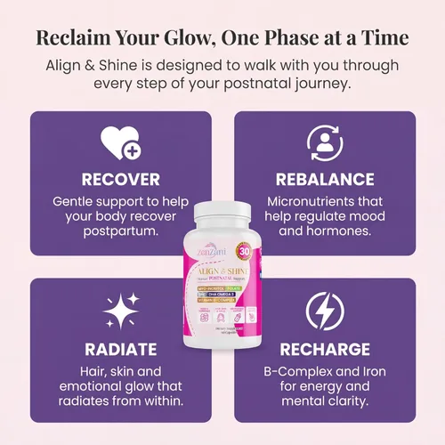 Miniatura 5 de Align & Shine - Vitaminas posnatales para mujeres, DHA, hierro, folato, vitamina B12 y mio-inositol, recuperación posparto, amigable