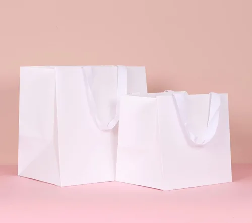 Miniatura 9 de 12 bolsas cuadradas de 9 x 7.9 x 9 pulgadas (7) bolsas de regalo cuadradas de tamaño mediano, blancas de fondo ancho, bolsas de papel resistentes