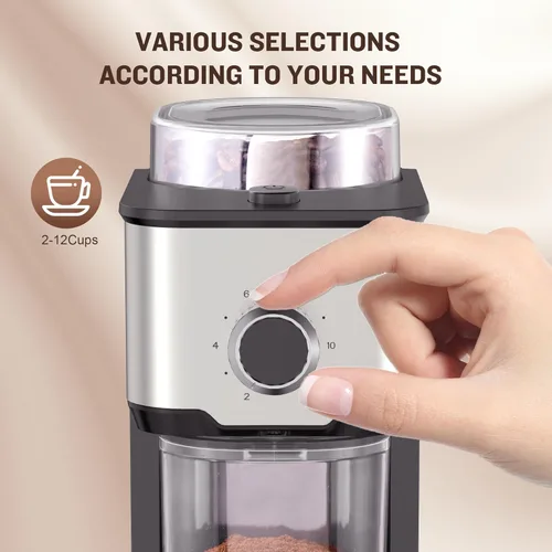 Miniatura 4 de AYCHIRO Molinillo de café con rebabas, molinillo de granos de café eléctrico ajustable con 14 configuraciones de molienda, 2-12 tazas para espresso