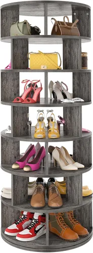 Miniatura 9 de Aheaplus Torre de Estante Giratorio para Zapatos, Zapatero Giratorio de 7 Niveles 360 Estantes Giratorios para Zapatos Organizador para Closet