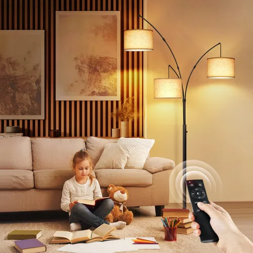 Miniatura 6 de OUTON Lámpara de pie LED de arco con control remoto, lámpara de pie alta arqueada regulable moderna de 3 luces en negro, lámparas de pie ajustables