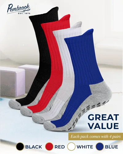 Miniatura 5 de Pembrook 4 pares de calcetines antideslizantes para hombres, mujeres, marido, papá, calcetines de agarre para hospital, yoga, pilates, barre