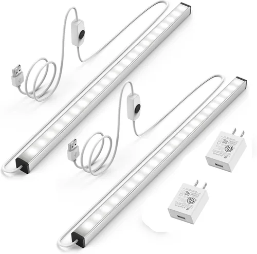 Miniatura 15 de ASOKO Iluminación LED para debajo del gabinete, barra de tira de luz de 12 pulgadas, luz blanca fría 6000 K regulable con enchufe USB, pequeña