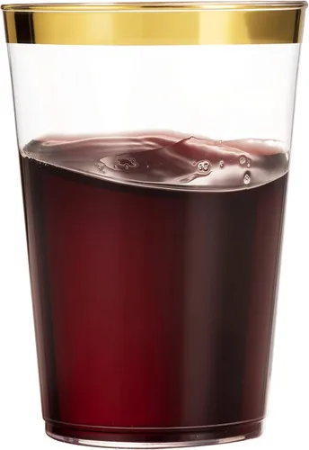 Miniatura 3 de Munfix 100 vasos de plástico dorados de 14 onzas, vasos transparentes con borde dorado, elegantes vasos desechables para boda, fiesta, con borde