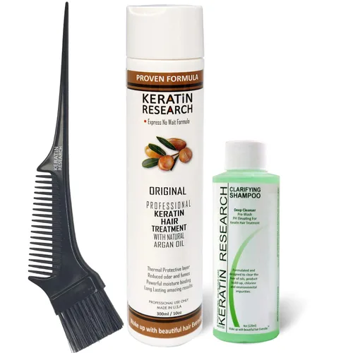 Tratamiento de queratina brasileña para el cabello, fórmula expresa, botella de 10.1 fl oz, incluye champú aclarador de 4.1 fl oz y cepillo/peine