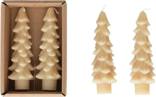 Miniatura 10 de Creative Co-Op Velas cónicas en forma de árbol sin perfume, color beige ponche de huevo, juego de 2 en caja Ponche de huevo beige