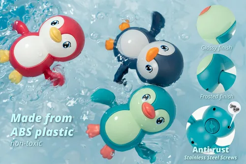 Miniatura 4 de DUCKBOXX XX Juguetes de baño a pilas con pingüinos de nado de espalda para niños de 18 meses en adelante (3 piezas)