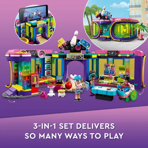 Miniatura 3 de LEGO Friends Roller Disco Arcade Set 41708, juego de bolos de juguete, mini muñeca Andrea incluida, idea de regalo de cumpleaños para niños, niñas