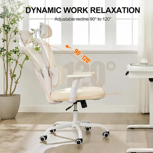 Miniatura 5 de Silla de oficina ergonómica, sillas de escritorio de oficina de malla para el hogar, silla de oficina con respaldo alto de 330 libras, silla Beige