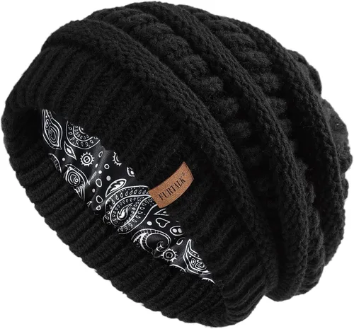 Miniatura 63 de FURTALK Gorro de invierno para mujer, con forro de satén, tejido trenzado, grueso, holgado, gorro cálido
