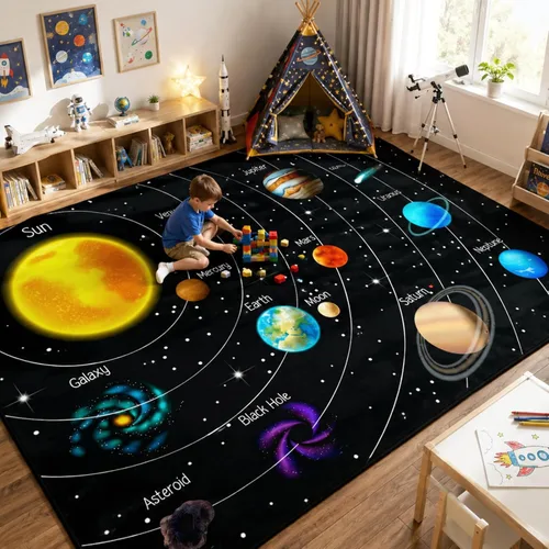 Miniatura 7 de Alfombra espacial para habitación de niños, alfombra de galaxia para niños, alfombras espaciales para dormitorio de niños, decoración