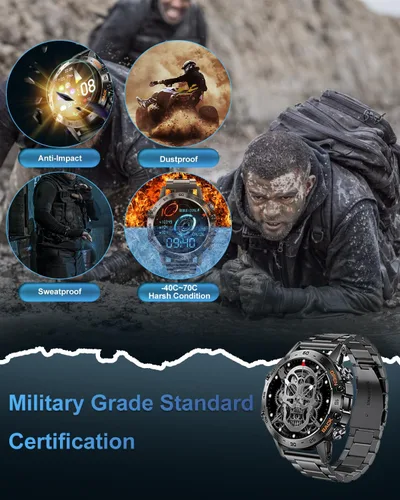 Miniatura 3 de Relojes inteligentes militares para hombres (respuesta/hacer llamada), reloj inteligente táctico para Android iOS, batería de 400 mAh/seguimiento