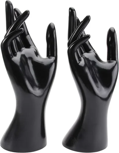 Zerodeko Estante de exhibición de mano de maniquí de 2 piezas para anillos de joyería, pulseras, soporte de anillo de mano negro