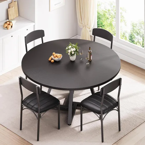 Miniatura 6 de Jocoevol Mesa redonda de comedor de cocina de 42 pulgadas para 2-4, mesa de comedor circular con marco de metal de pedestal, muebles industriales