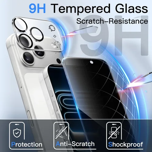 Miniatura 5 de JETech - Protector de pantalla de privacidad para iPhone 17 Pro de 6,3 pulgadas con protector de lente de cámara, película de vidrio templado