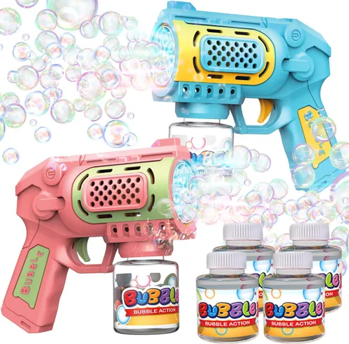 Miniatura 9 de EagleStone Juguetes para niños y niñas de 3+ años, paquete de 2 pistolas de burbujas con solución de burbujas, juguete al aire libre para niños