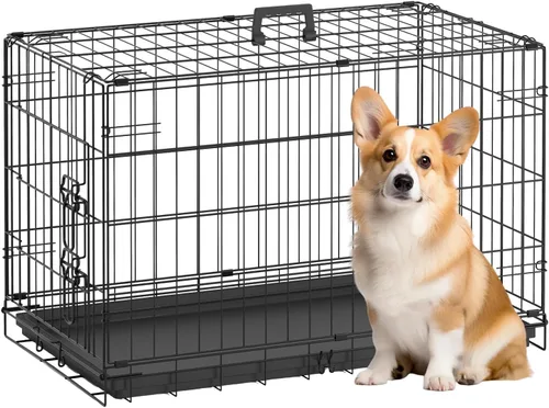 Miniatura 8 de BestPet Jaula para perros 18 pulgadas Negro Perrera de metal plegable con puertas individuales, pestillos seguros de perno deslizante