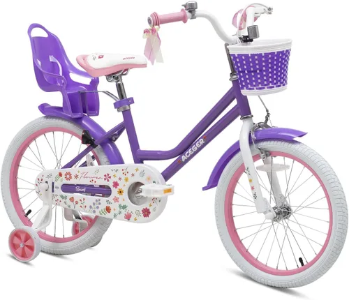 Miniatura 14 de ACEGER Girls Bike with Basket for Ages 2-12 Years Old Kids, 12 14 16 18 Inch with Training Wheels，Princess Style with Streamers, Handbrake & Coaster