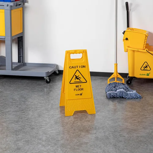 Miniatura 7 de Restaurantware RW Clean 11.8 x 2 x 24.4 pulgadas, 1 letrero de precaución de doble cara, mango integrado, plegable, de plástico, amarillo, para uso