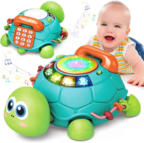 Jyusmile Juguetes para bebés de 6 a 12 meses, juguetes musicales de tortugas que gatean para bebés, juguete educativo de aprendizaje temprano con