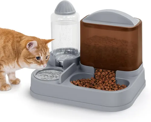 Miniatura 7 de Yummy Sam Comedero automático para mascotas pequeñas y dispensador de agua, 2 en 1 por gravedad para gatos, juego de comedero y bebedero automático