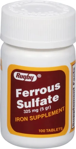 Rugby - Tabletas de sulfato ferroso de 325 mg, suplemento de hierro para mujeres y hombres, 100 unidades (1 paquete)