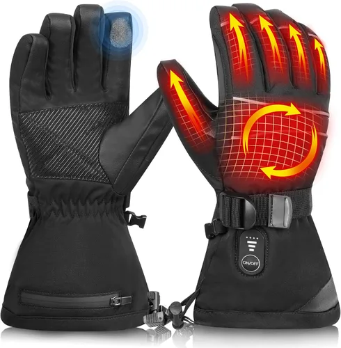Guantes térmicos recargables para hombres y mujeres, guantes térmicos eléctricos de 7.4 V, guantes de esquí impermeables y resistentes al viento