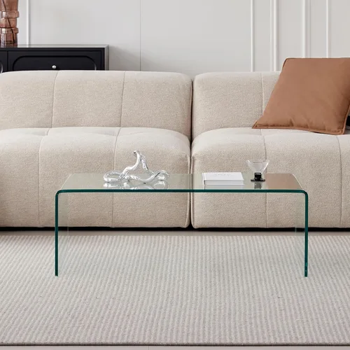 Miniatura 5 de Mesa de café de vidrio SMARTIK, mesas de café modernas transparentes para sala de estar, pequeña mesa rectangular de vidrio templado en cascada