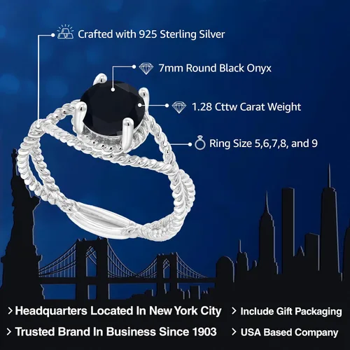 Miniatura 2 de Gem Stone King 7MM Round Gemstone Birthstone Solitaire Ring for Women Twisted Rope Band in 925 Sterling Silver Available in Sizes 5, 6, 7, 8, 9