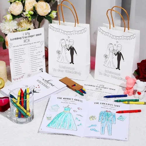Miniatura 4 de Gueevin 48 piezas de actividades de boda para niños, libros para colorear empaquetados individualmente, libros para colorear de boda, bolsas