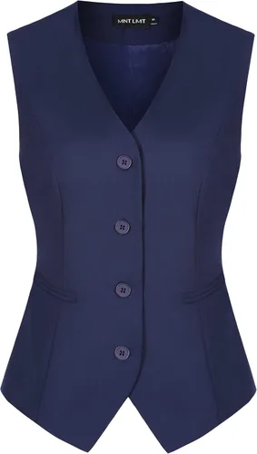 Miniatura 5 de MINTLIMIT Chaleco para mujer, totalmente forrado, con botones, cuello en V, formal, elegante, con bolsillos