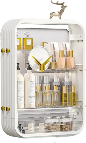 Miniatura 9 de JATIBOSH Organizador de cosméticos montado en la pared, estante de tocador para el hogar, sin perforación, productos para el cuidado de la piel