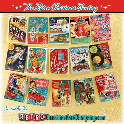 Banderines de Navidad retro, guirnalda, pancarta | Decoración navideña de estilo vintage colgante