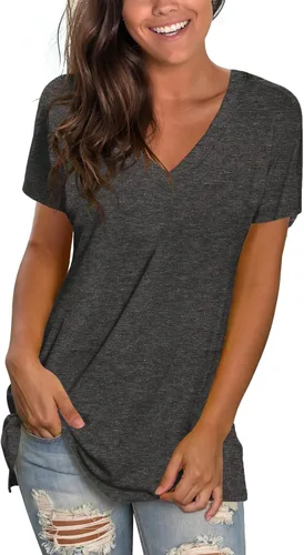 Miniatura 24 de Sipaya - Camiseta de mujer con cuello en V, básica, de ajuste suelto, manga corta, estilo casual