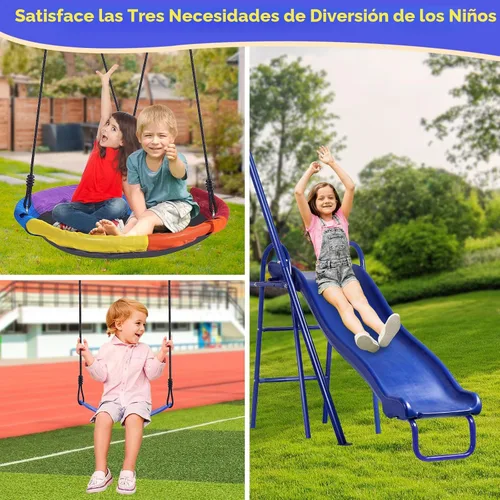 Miniatura 2 de Lunafun Juego de columpios para patio trasero con tobogán para niños, 440 libras, marco en A, 1 asiento de columpio con platillo, 1 asiento